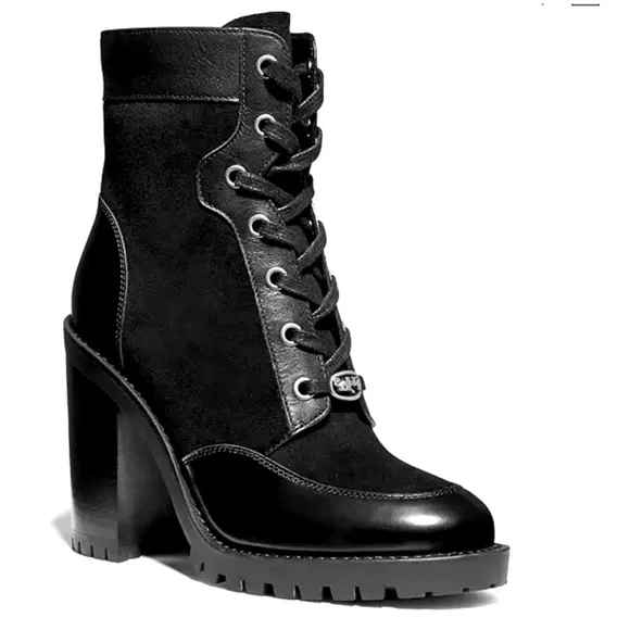 COACH BLACK LEATHER AND SUEDE HEELED ANKLE BOOTS SZ NWT